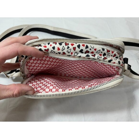 Brighton Love Scroll Cross Body Bag Canvas White Black Red Hearts - Picture 8 of 11